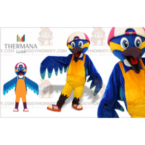 Traje de mascote de pássaro azul e amarelo BIGGYMONKEY™ com