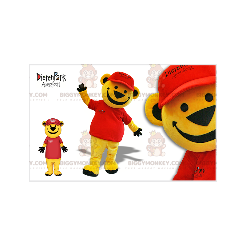 Kostým maskota BIGGYMONKEY™ Žlutý medvěd Medvěd v červeném s