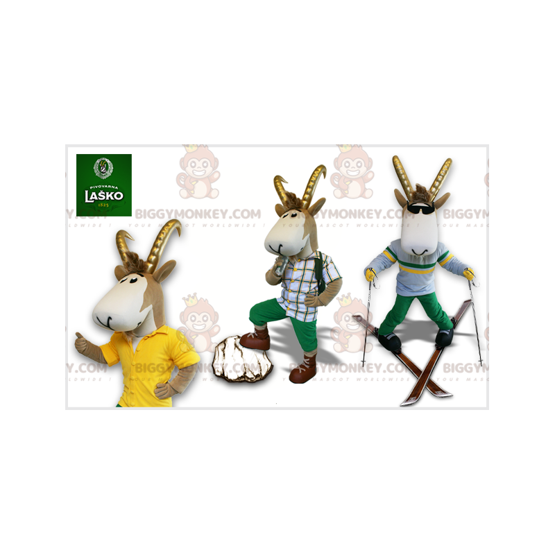 BIGGYMONKEY™ Mascot Costume Gray and White Chamois with Horns -