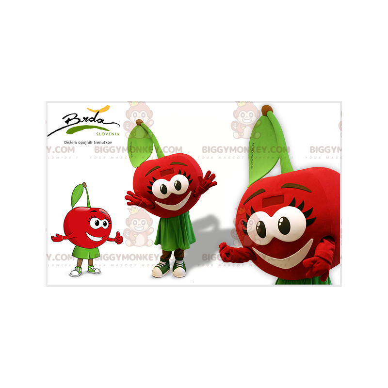 Red and Green Cherry BIGGYMONKEY™ Mascot Costume with Big Eyes