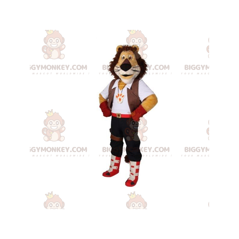 BIGGYMONKEY™ Τρίχρωμη στολή μασκότ λιονταριού με έξυπνα ρούχα -