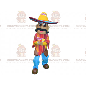 Kostium meksykański wąsaty BIGGYMONKEY™ z kapeluszem i ponczo -