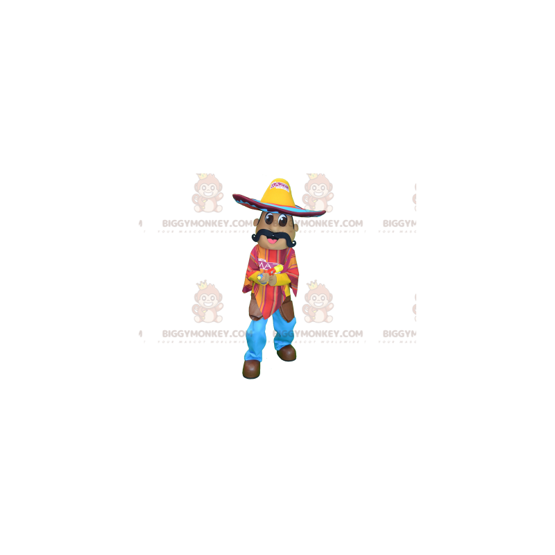 Mexican Mustachioed BIGGYMONKEY™ Mascot Costume with Hat and