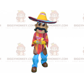 Mexican Mustachioed BIGGYMONKEY™ Mascot Costume with Hat and