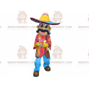 Kostým mexického maskota BIGGYMONKEY™ s knírem a pončem a