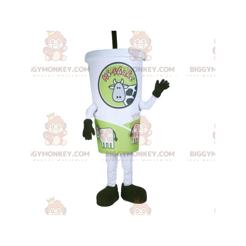 BIGGYMONKEY™-mascottekostuum met papieren beker. Milkshake