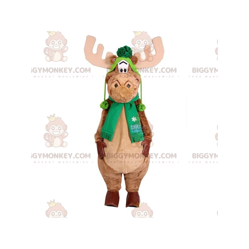 Caribou Elk BIGGYMONKEY™ mascottekostuum met sjaal en muts -