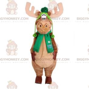 Caribou Elk BIGGYMONKEY™ maskottiasu, jossa huivi ja hattu -