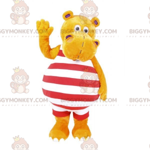 BIGGYMONKEY™ Mascottekostuum van gele nijlpaard met rood-witte