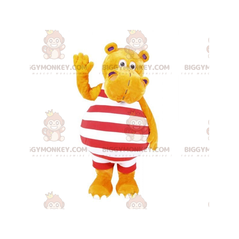 BIGGYMONKEY™ Mascot Costume of Yellow Hippo with Red and White