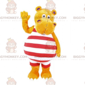 BIGGYMONKEY™ maskotdräkt av gul flodhäst med röd och vit outfit