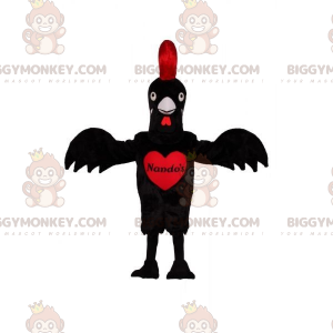 BIGGYMONKEY™ maskotkostume kæmpe sort og rød hane med et hjerte