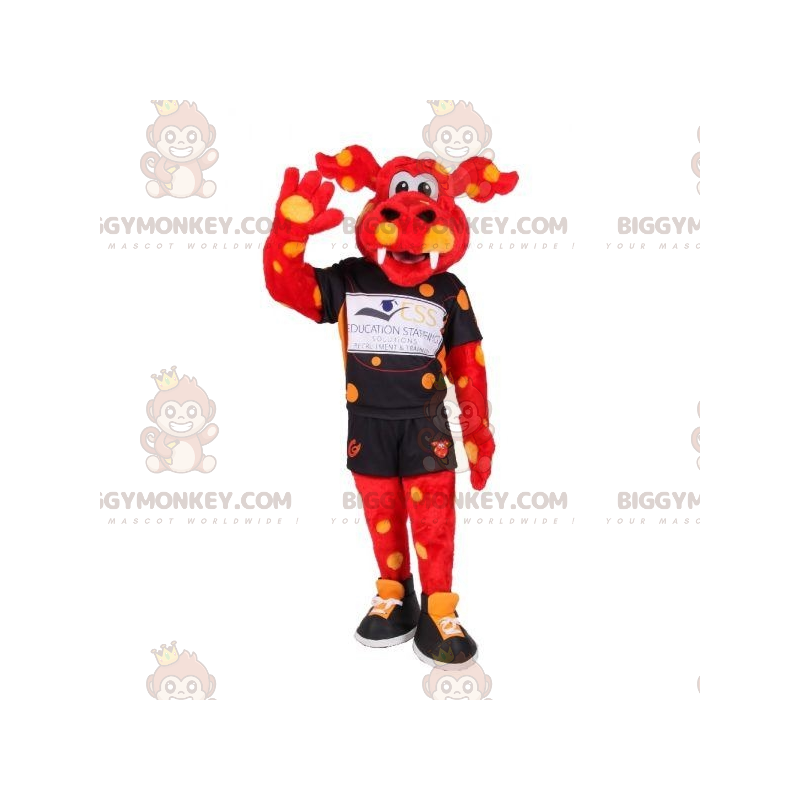 BIGGYMONKEY™ Mascot Costume Red Dragon with Yellow Polka Dot