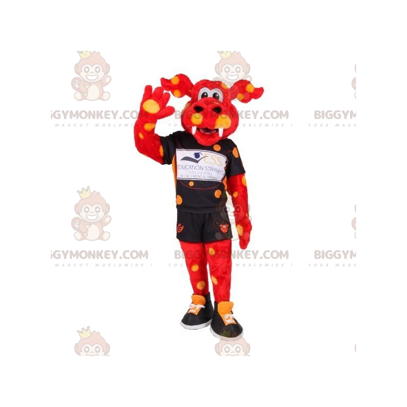 BIGGYMONKEY™ Maskottchen-Kostüm Roter Drache mit gelber