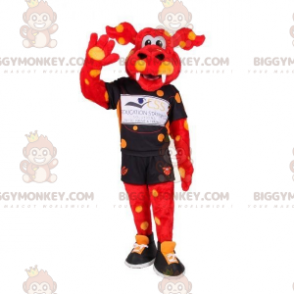 BIGGYMONKEY™ Costume da mascotte Drago rosso con abbigliamento