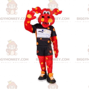 BIGGYMONKEY™ Mascottekostuum Rode draak met gele polkadot