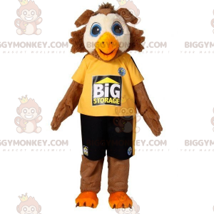 Fantasia de mascote BIGGYMONKEY™ de coruja de pássaro marrom e