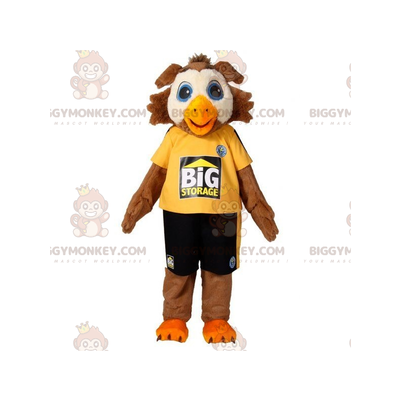 Braun-weißes Vogel-Eulen-BIGGYMONKEY™-Maskottchen-Kostüm -