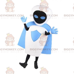 Traje de mascote robô preto e azul BIGGYMONKEY™ com capa –