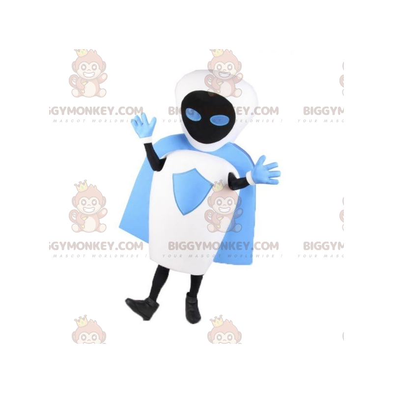 BIGGYMONKEY™ Weiß-Schwarz-Blaues Roboter-Maskottchen-Kostüm mit