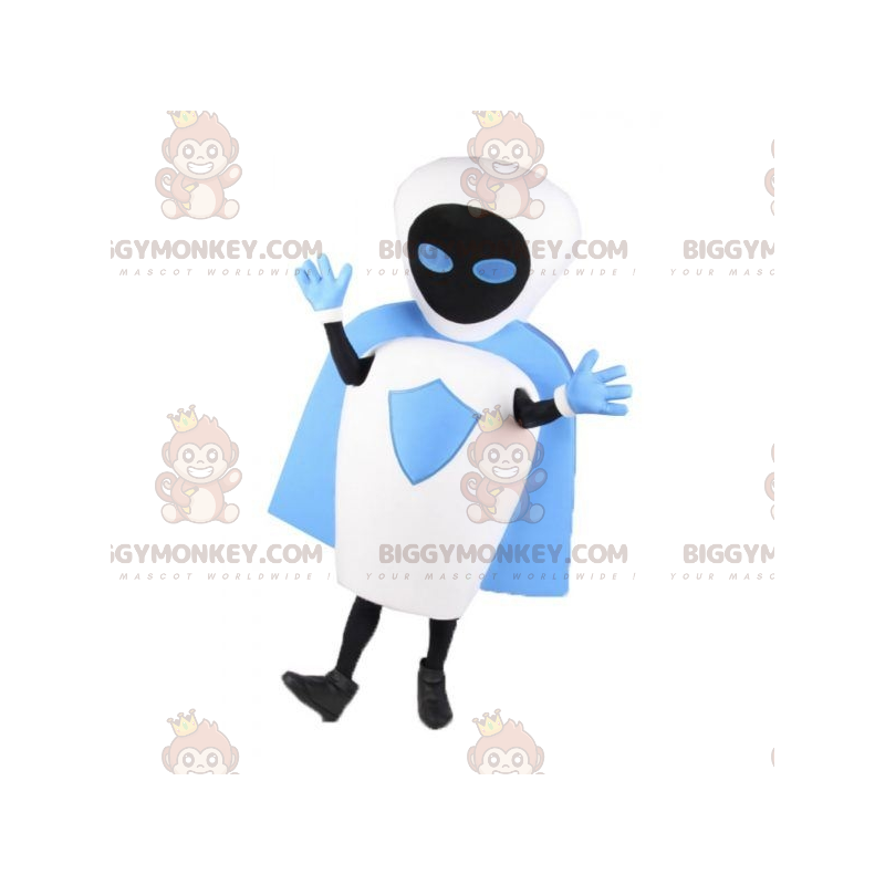 BIGGYMONKEY™ wit, zwart en blauw robotmascottekostuum met cape