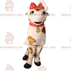 BIGGYMONKEY™ maskottiasu, valkoinen ja ruskea lehmä punaisella