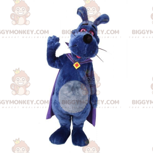 Kostým maskota fialového psa BIGGYMONKEY™ s pláštěnkou. Kostým