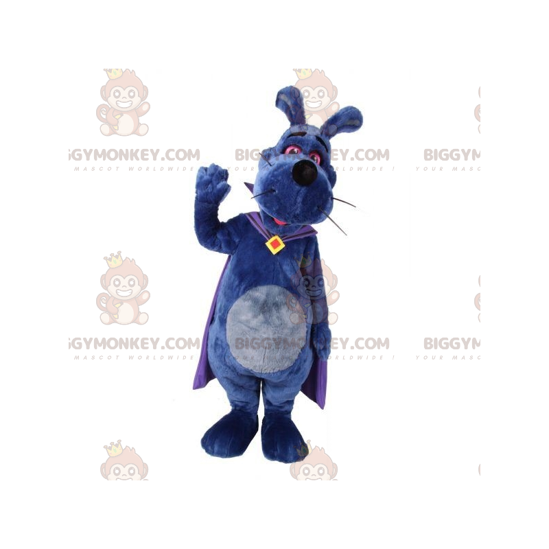Purple dog BIGGYMONKEY™ mascot costume with cape. Bunny