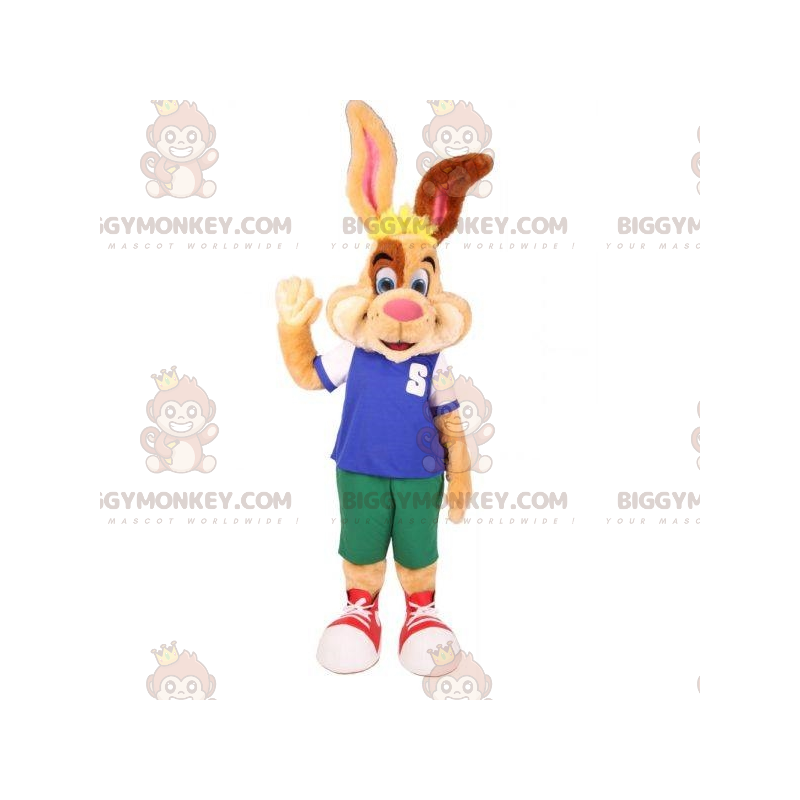 Kostým BIGGYMONKEY™ maskot Béžově hnědobílý zajíček s barevným