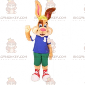 Costume de mascotte BIGGYMONKEY™ de lapin beige marron et blanc