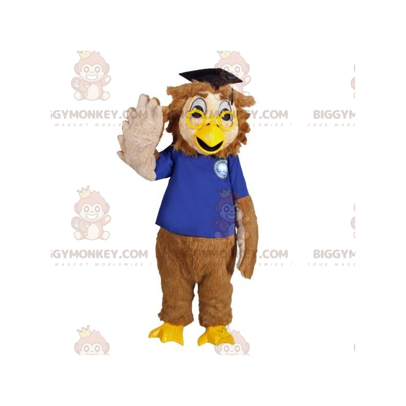 Braunes Eulen-BIGGYMONKEY™-Maskottchen-Kostüm mit graduiertem