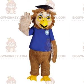 Ruskea pöllö BIGGYMONKEY™ maskottiasu valmistuneen päähineen -