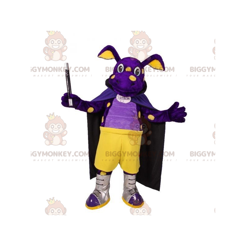 Costume da mascotte drago creatura viola e gialla BIGGYMONKEY™