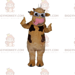 BIGGYMONKEY™ Mascot Costume Tan & Brown Cow With Glasses –