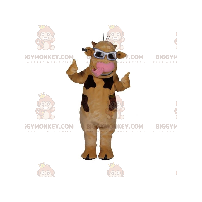 Kostium maskotki BIGGYMONKEY™ Brązowo-brązowa krowa w okularach