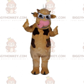 BIGGYMONKEY™-maskottiasu, ruskea lehmä ja lasit -