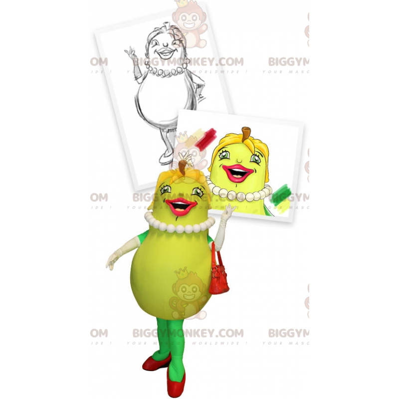 Costume de mascotte BIGGYMONKEY™ de poire verte souriante et