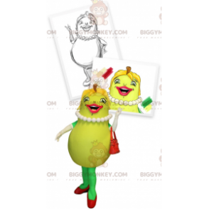 Traje de mascote BIGGYMONKEY™, sorridente e feminino, verde