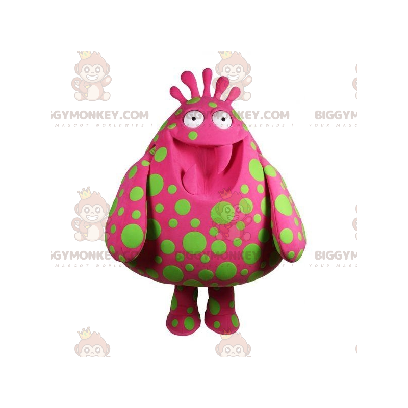 BIGGYMONKEY™ Big Monster roze groene polkadot mascottekostuum -