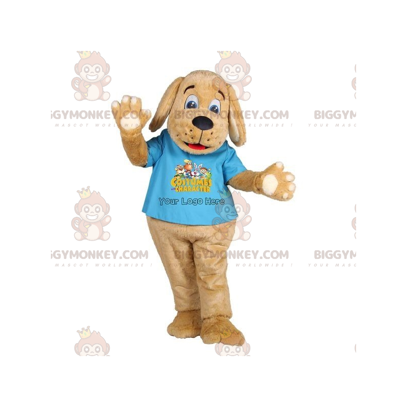 Kostým maskota BIGGYMONKEY™ Puppy Brown Dog s modrým tričkem –