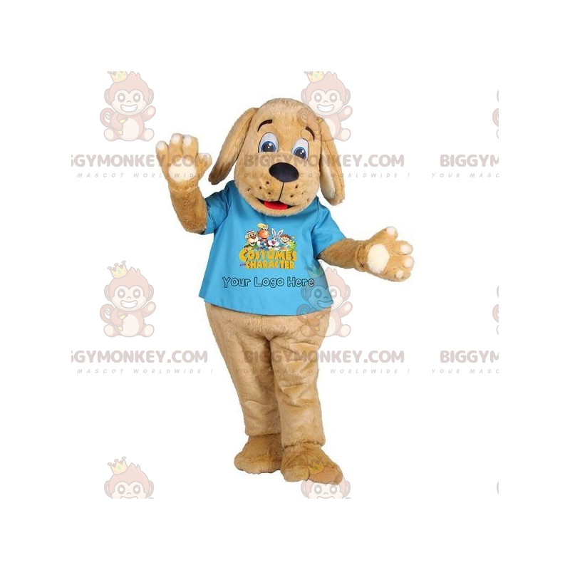 Traje de mascote cachorro marrom BIGGYMONKEY™ com camiseta azul