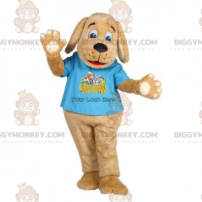 Traje de mascote cachorro marrom BIGGYMONKEY™ com camiseta azul