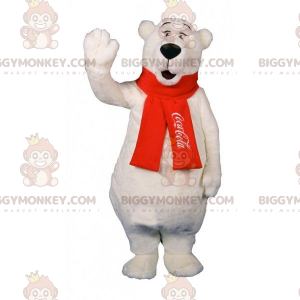 Mycket mjuk isbjörn BIGGYMONKEY™ maskotdräkt. Coca Cola vit