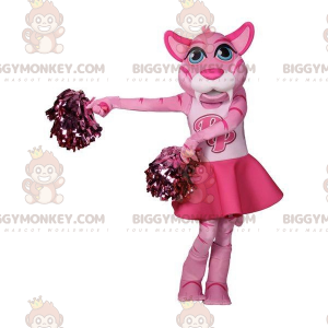 BIGGYMONKEY™ Pink og hvid kat Cheerleader maskot kostume -