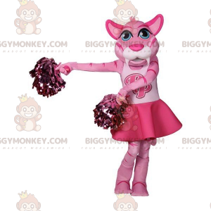 Costume de mascotte BIGGYMONKEY™ de chat rose et blanc de pom