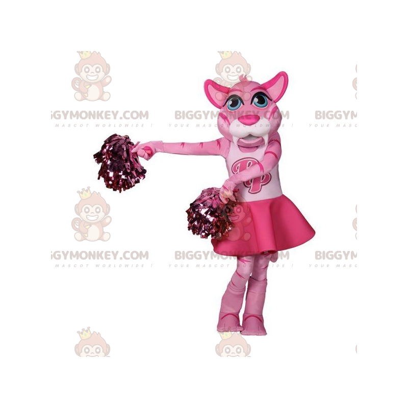 BIGGYMONKEY™ Pink og hvid kat Cheerleader maskot kostume -
