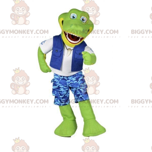 BIGGYMONKEY™ Maskotdräkt Grön krokodil i Explorer-outfit -