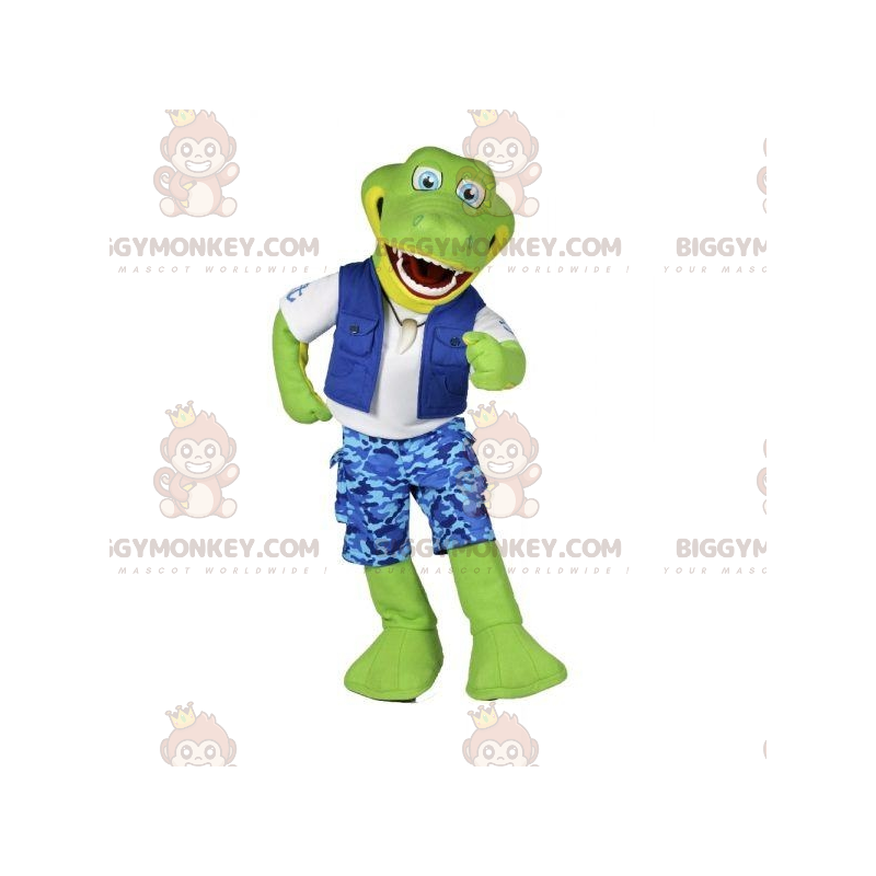 BIGGYMONKEY™-mascottekostuum Groene krokodil in Explorer-outfit