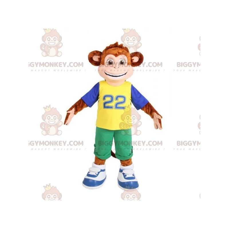 Brauner Affe BIGGYMONKEY™ Maskottchenkostüm in buntem Outfit -