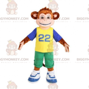 Brauner Affe BIGGYMONKEY™ Maskottchenkostüm in buntem Outfit -